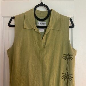 Plaza South Olive Green Sleeveless dress with Palm Tree Design